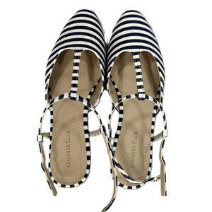 NEW Charter Club Ellory T-Strap Dorsay Flats Navy White Stripe Women's 9